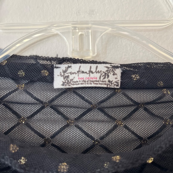 Free People Sz S Mesh Sheer Camisole Pullover Stretch Gold Dots Blouse‎ Top - Picture 3 of 8